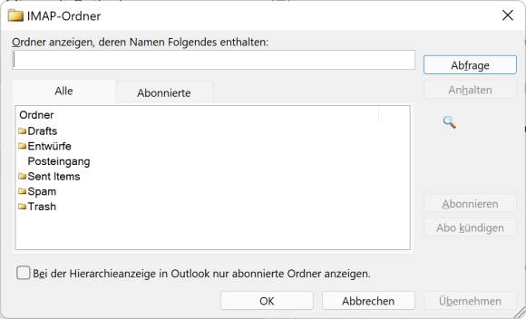 IMAP-Ordner abonnieren in Outlook