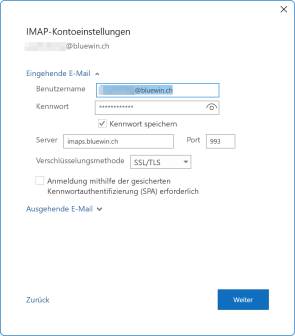 Server-Einstellungen in Outlook