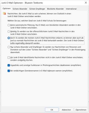 Outlook: Junk-Mail-Optionen