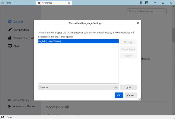 Thunderbird: Sprache auswählen oder hinzufügen