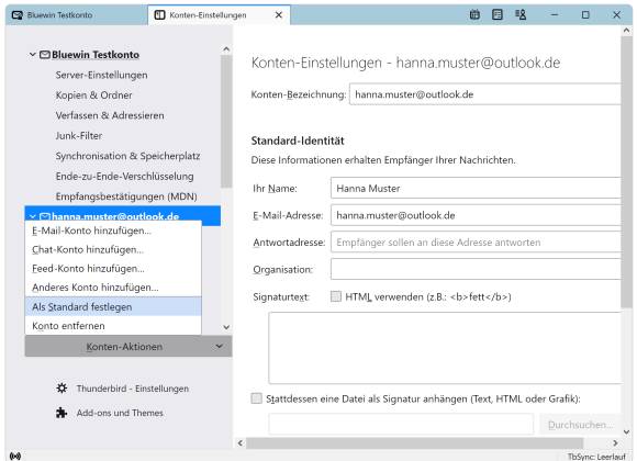 Thunderbird: Kontoeinstellungen