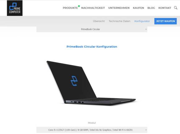 PrimeBook-Konfigurator auf der Webseite