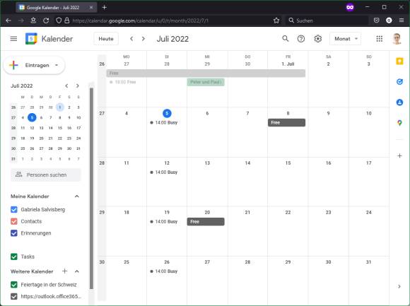 Im Google-Kalender erscheinen Outlook-Termine 