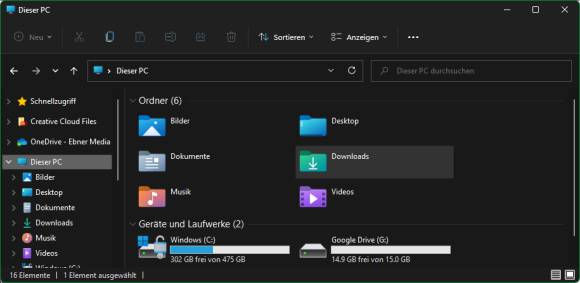 Windows 11 mit eingeblendetem Navigationsbereich