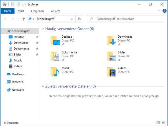 Windows 10 Explorer mit sichtbarem Navigationsbereich