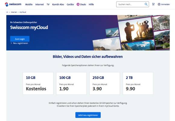 Preise myCloud-Abos bei Swisscom