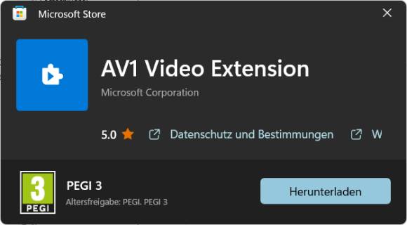 Microsoft Store Download-Möglichkeit der AV1 Video Extension