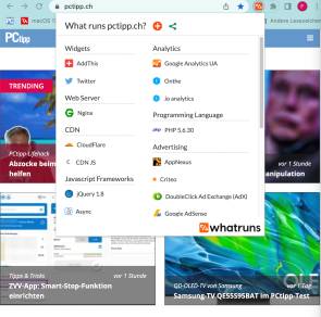Screenshot WhatRuns-Infos zur PCtipp-Webseite 