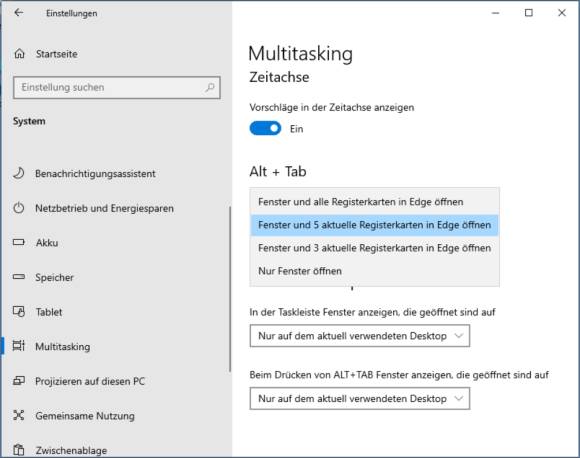 Die Einstellung in Windows 10