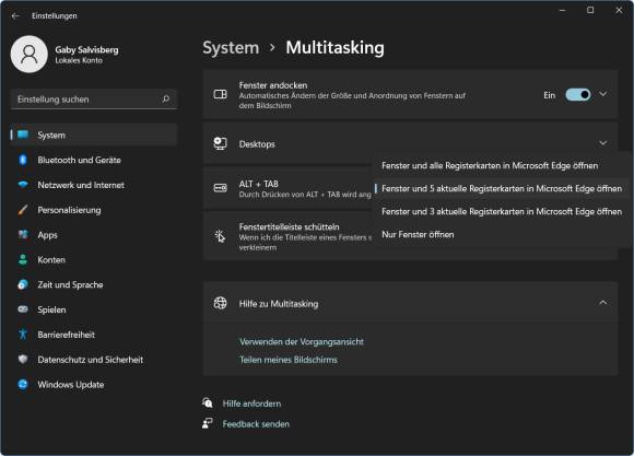 Dieselbe Einstellung unter Windows 11