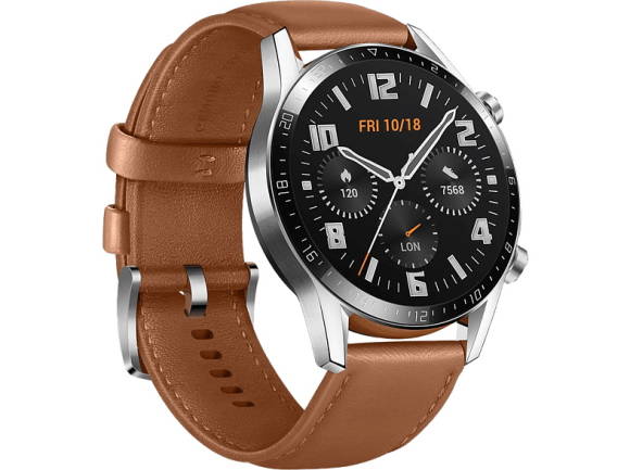 Die Huawei Watch GT 2, hier mit braunem Armband