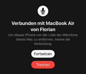 Screenshot zeigt: iPhone ist als Mikrofon mit dem Mac verbunden