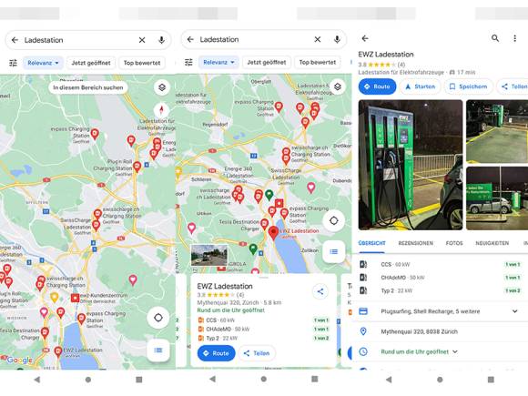 E-Ladestationen in Google Maps 