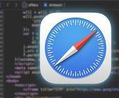 Im unscharfen Hintergrund ist der Quelltext einer Website zu sehen; im Vordergrund leuchtet das Programmsymbol von Safari