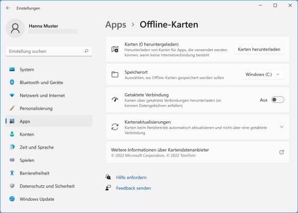 Die Windows-Einstellungen zu den Offlinekarten