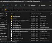 Ein Explorerfenster zeigt den Programmordner der Windows-App Taschenrechner