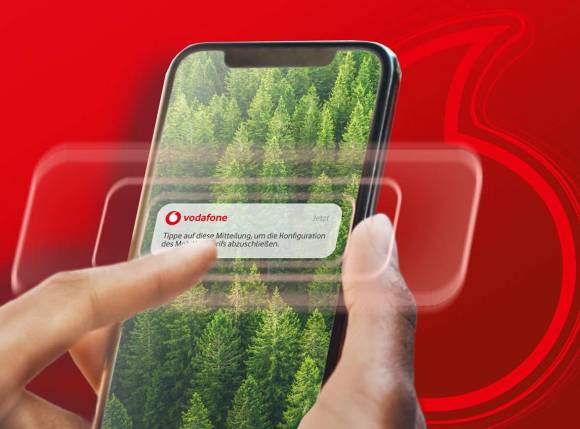 Ein Smartphone mit einer SIM-Einrichtungs-Meldung; hier des Providers Vodafone 