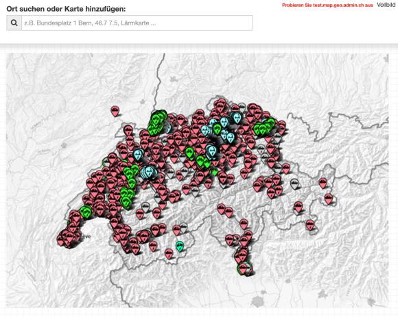 Schweizer Karte mit Standorten von Miet-E-Scootern