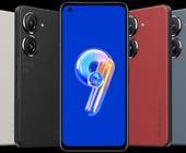 Das Zenfone 9 in Weiss, Schwarz, Rot und Graublau