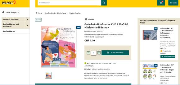 Gutschein-Briefmarke im Postshop