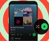 Die Spotify-App auf einem Smartphone und der Shuffle-Button