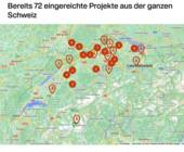 Auf einer Schweizer Karte sind die Standorte der Projekte markiert