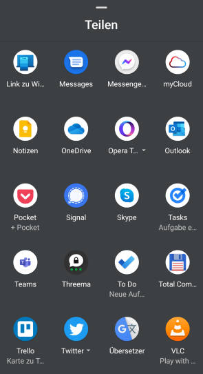 Beispiel der zahlreichen Möglichkeiten, auf einem Android-Gerät Inhalte zu teilen