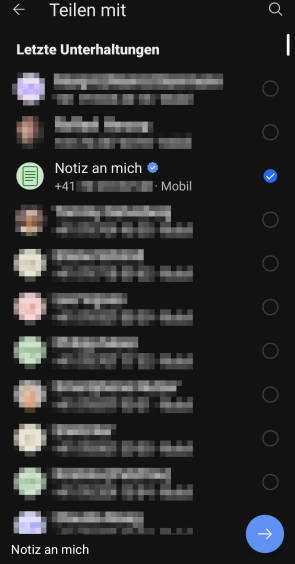 Beispiel des "Notiz an mich"-Kanals auf dem Smartphone der Autorin