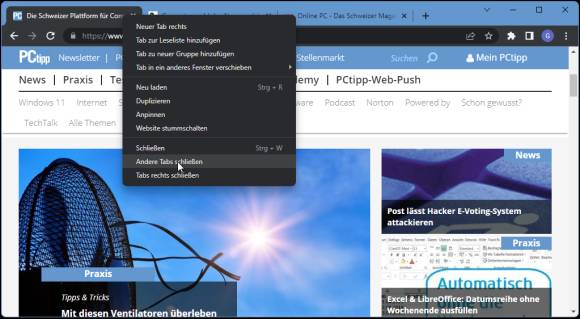 Das Tab-Kontextmenü in Google Chrome