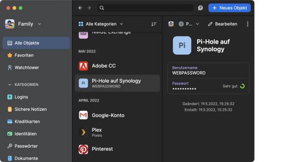 Der Screenshot zeigt die Software 1Password