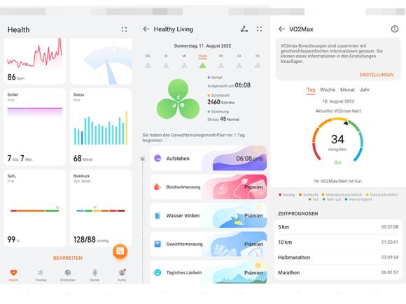 Screenshots aus der Huawei-Health-App