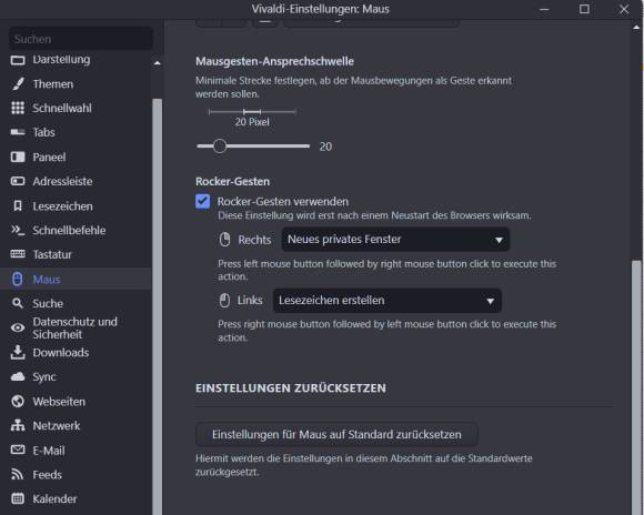 Maus-Einstellungen Vivaldi 