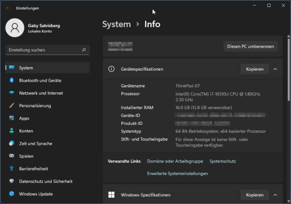 System-Information eines Windows 11 PCs