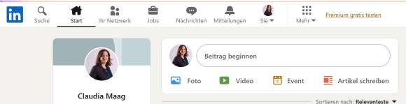 Screenshot der LinkedIn-Bedienelemente