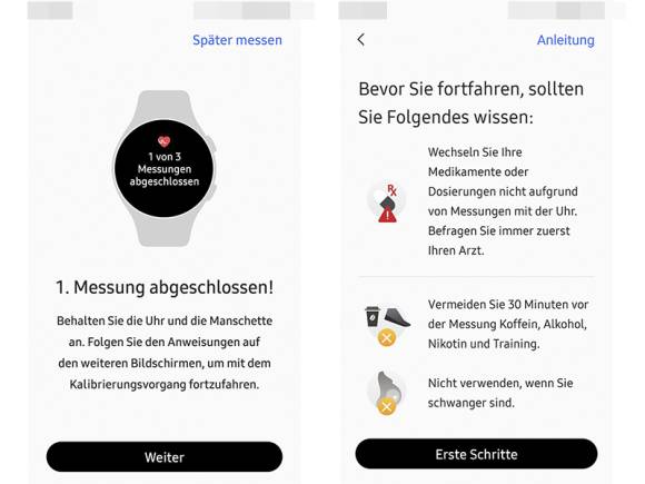 App-Screenshots zum Einrichten der Blutdruckmessung