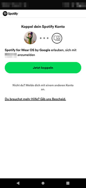 Screenshot zum Koppeln des Spotify-Kontos auf dem Smartphone