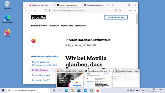 Taskleiste zeigt nun die Vorschauen aller Firefox-Tabs
