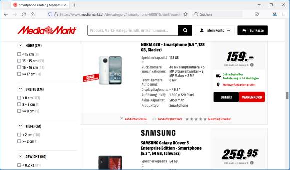 Produktfilter auf der Mediamarkt-Webseite