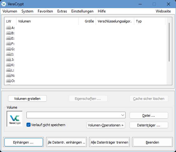 VeraCrypt Hauptfenster