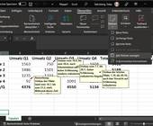 Excel-Tabelle mit eingeblendeten Notizen-Feldern, in denen der Text teilweise abgeschnitten ist