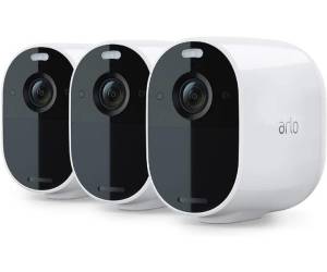 Drei Arlo Essential-Cams, weisses Gehäuse mit schwarzer Frontabdeckung
