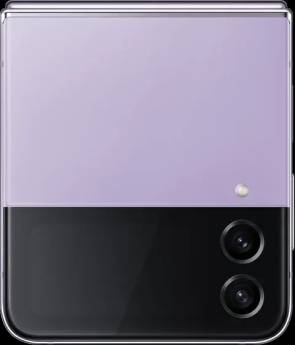 Das Cover-Display ist für Widgets und die Uhr da Topansicht des Flip4, in Blasslila