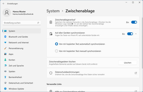 Die Einstellungen der Windows-Zwischenablage