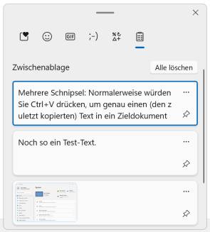 Beispieltexte im Zwischenablageverlauf