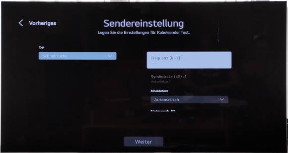 Smart-TV-Bedienoberfläche fragt nach einer Frequenz 