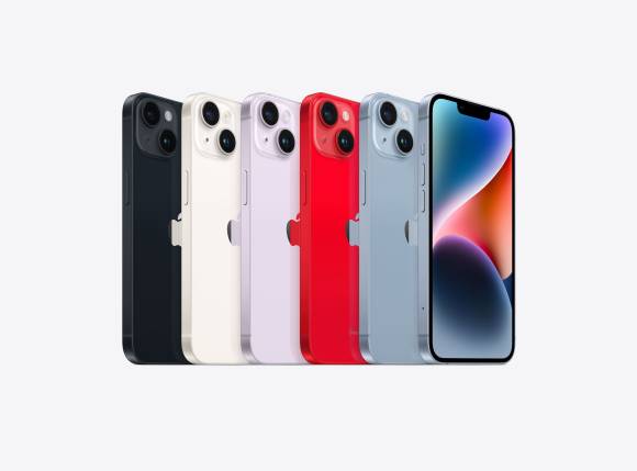 Die iPhone-14-Serie in Schwarz, Weiss, Rosa, Rot, Silbergrau