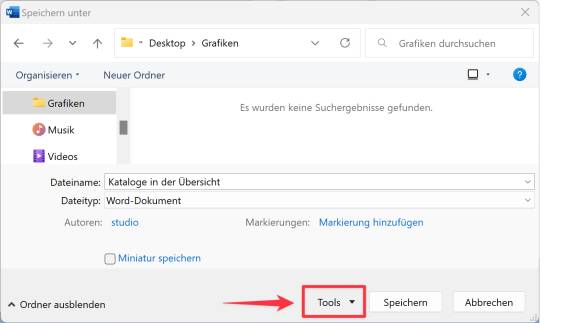 Bilder beim Speichern neu komprimieren: praktisch, wenn Dateien weitergegeben werden müssen Der Screenshot zeigt, wo die Werkzeuge für die Neukompression beim Speichern einer Word-Datei zu finden sind