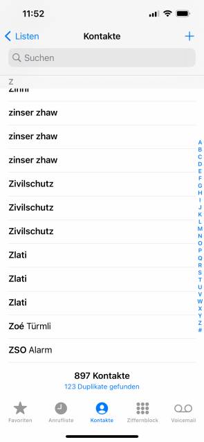 Kontaktliste auf dem iPhone