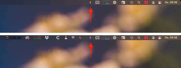 Der Screenshot zeigt zweimal dieselbe Menüleiste; im unteren Beispiel sind alle Symbole zu sehen, oben nur eine Auswahl davon