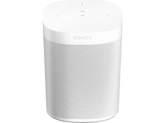 Der weisse, ungefähr zylinderförmige Sonos One Gen2 Speaker